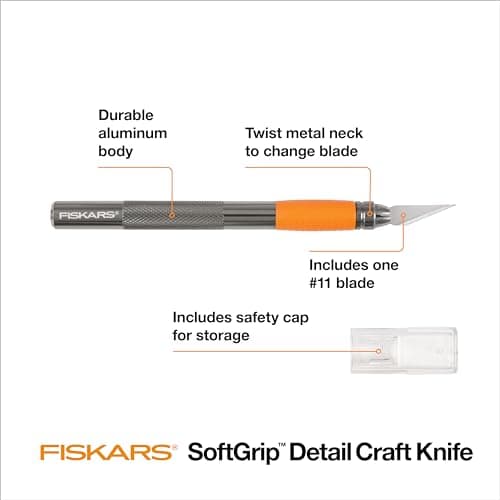Fiskars SoftGrip Detail Craft Knife - 8" Exacto Knife for Crafting - Multi-Use Exacto Blade Included with Protective Cover