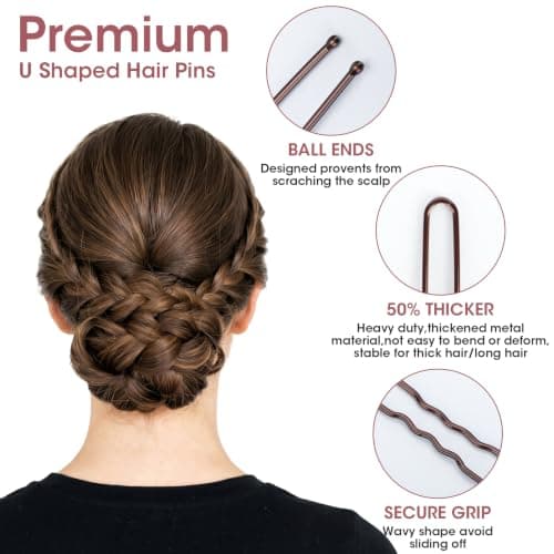 200PCS 2.8 Inch U Shaped Large Heavy Duty Hair Pins for Women Girls, Large Hair Pins for Thick/Long Hair, Long Hair Pin Bobby Pin for Secure Bun Salon Wedding Daily Hairstyles- Brown