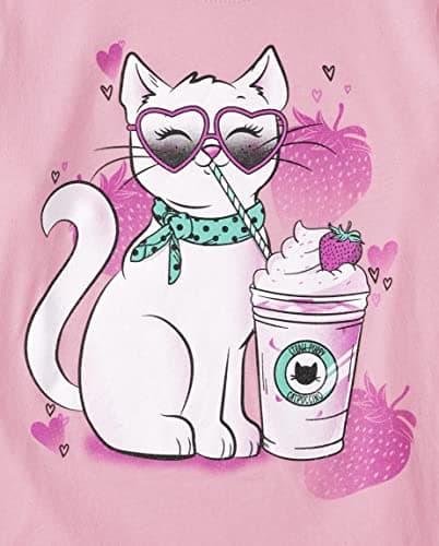 The Children's Place Girls Short Sleeve Graphic T-Shirt, Frap Cat, 10-12 US