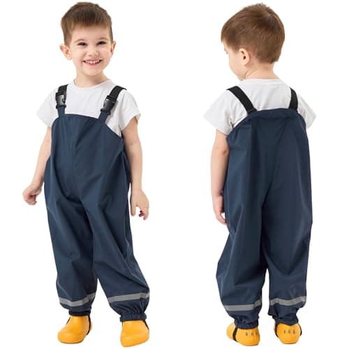 Fewlby Kids Rain Bib Pants, Toddlers Waterproof Suspender Dirty Proof Rain Wear for Boys and Girls Navy