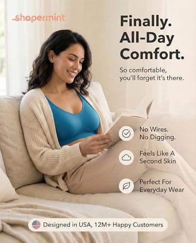SHAPERMINT Wireless Bras for Women - Full Support Seamless Bralette, Compression Sports Bra, Plus Size Minimizer Bras, Padded Wirefree Bra for Women Atlantic Blue