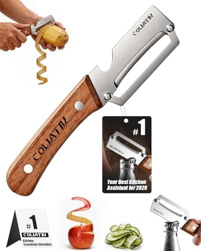 Zero Snag Wooden Kitchen Tools 2-in-1 Multifunctional Vegetable Peeler for Opene Multi-Functional Premium Stainless Steel with Woodens Handle and 2026 New Tool with Bottle Opener (1pc)