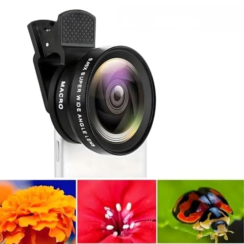 2-in-1 Mobile Phone Lens Kit - 15x Macro & 0.45x Wide-Angle Lens for iPhone, Samsung & Android Smartphones (Black)