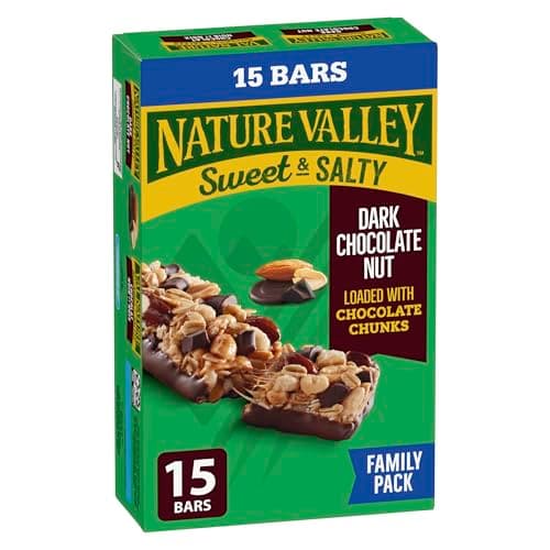 NATURE VALLEY - FAMILY PACK SIZE - Dark Chocolate Nut Granola Bars, Loaded with Chocolate Chunks, Pack of 15 Granola Bars, Made with Whole Grain Oats, No Artificial Colours, No Artificial Flavours