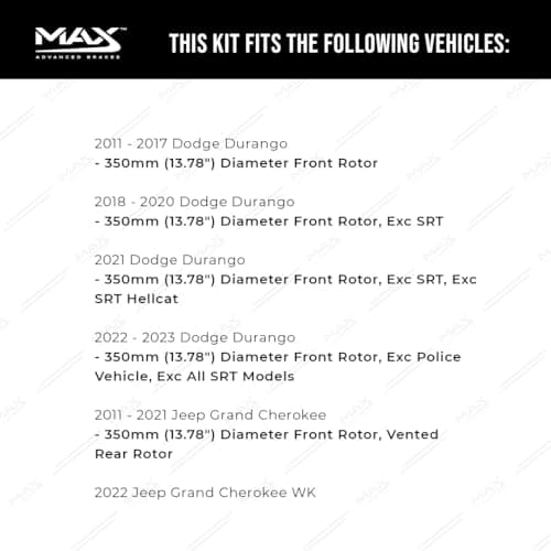 MAX Advanced Brakes - Brake Kit For 2011-2022 Jeep Grand Cherokee, Dodge Durango (13.78" Dia Fr Rotors)| Carbon Ceramic Brake and Rotor Kit Front and Rear| Drilled Slotted Brake Rotors