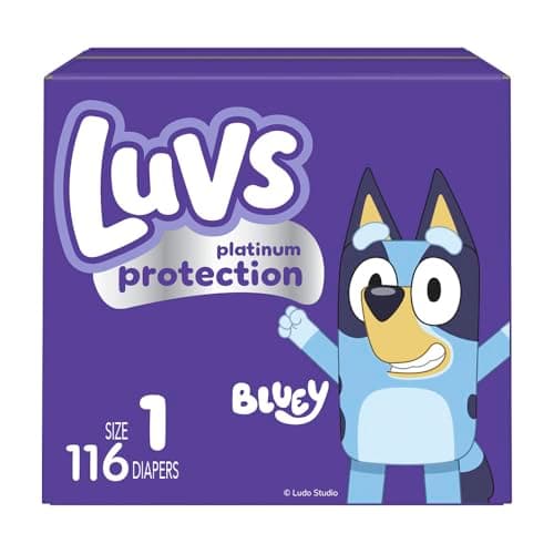 Luvs Size 1 Baby Diapers, Platinum Protection Bluey Diapers for Day & Night,Size 1 (8-14 lb), 116 Count