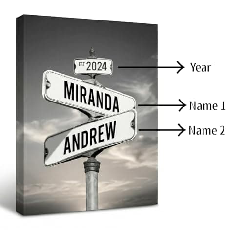 TWING Personalized Street Sign Wall Art for Couples,Custom Name & Date Street Sign Poster Canvas, Wedding Anniversary Present, Gift for Couple Girlfriend Boyfriend 12" W x 16" L (Made in USA)