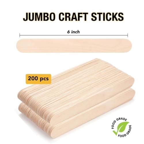 Apremont 200 Piece 6 Inch Large Jumbo Wooden Craft Sticks, Premium Natural Organic Wood for Waxing, Craft Project, Tongue Depressor, Popsicle, Ice Cream Stick,Woodcraft, Paint Stirrer and Art