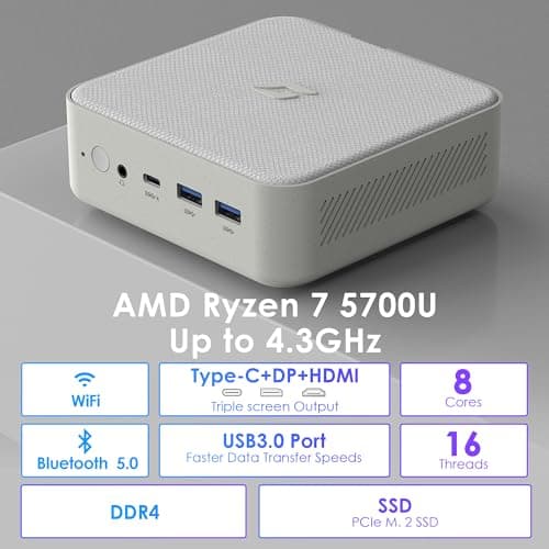 CyberGeek Mini PC AMD Ryzen 7 5700u (8C/16T,up to 4.3 GHz), Mini Computers 32GB DDR4 RAM 1TB PCIe SSD, Mini Gaming Desktop Supports 4K@60Hz/Triple Display/WiFi/BT5.0/HDMI+DP/VESA Office/Home/School
