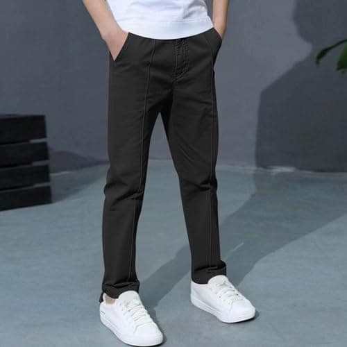 Boys Pants Elastic Waist Trousers Youth Chinos Trousers Pull On Relaxed School Uniform Pants Comfort Twill Pants Black