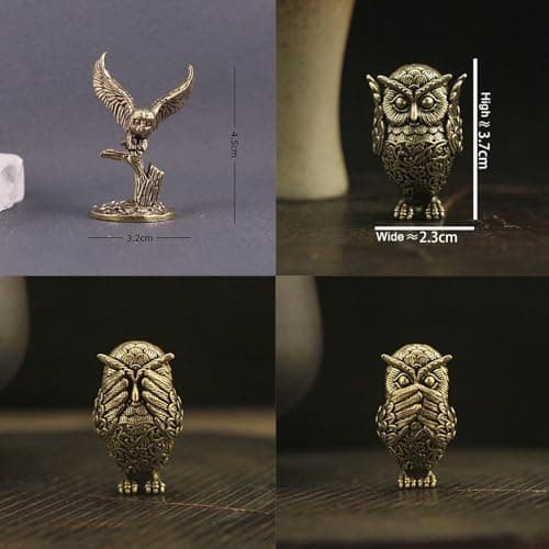 1Pc Antique Owl Figurine Brass Owl Ornament Metal Bird Animal Miniature Ornament for Tea Pet Home Office Desk Decoration
