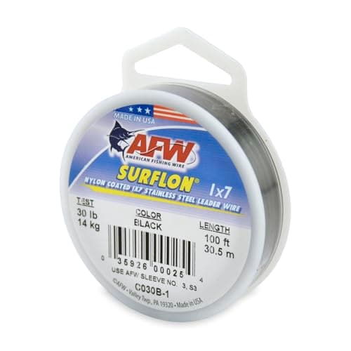 American Fishing Wire Surflon Nylon Coated 1x7 Stainless Steel Leader Wire, Black, 100-Feet/30-Pound