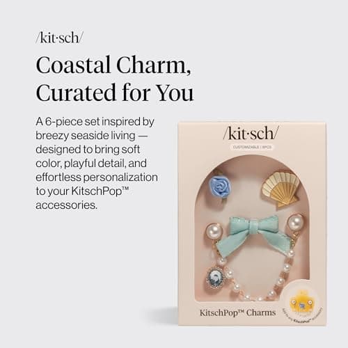 Kitsch KitschPop™Charm Sets – Interchangeable Charms For Hair Clips, Hair Brushes | Durable Assorted Cute Charms | Compatible with KitschPop™Hair Accessories - Coastal Cottage, 6pcs