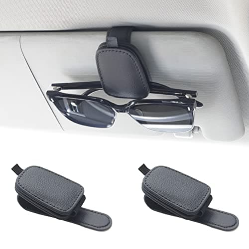 Yuoyar Magnetic Leather Sunglasses Holder for Car, 2 Packs (Black)