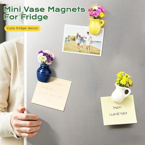 Renmxj 5 Pcs Cute Mini Ceramic Vase Fridge Magnets with Artificial Flowers