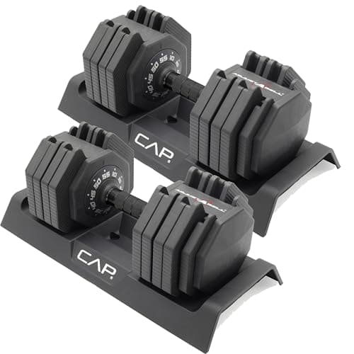 CAP ADJUSTABELL Adjustable Dumbbell Set, Premium Quick Select Adjustable Weights for Home Gym Strength Training, Hex, 55 LB Pair, Black Grip Handle