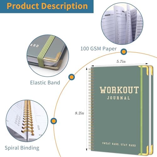 Kamoy Fitness Workout Planner for Women & Men, A5(5.7" x 8.2") Workout Log Planner for Track Gym & Home Workouts, Track Progress, Achieve Your Wellness Goals - Green