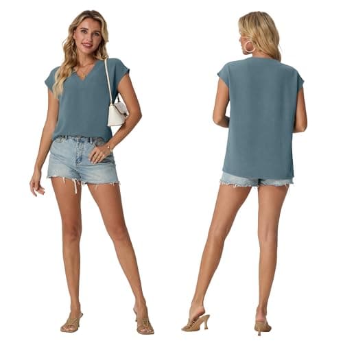Qixing Summer Tops Women Cap Sleeve Shirts Beach Vacation Outfits Work Business Casual Tshirts