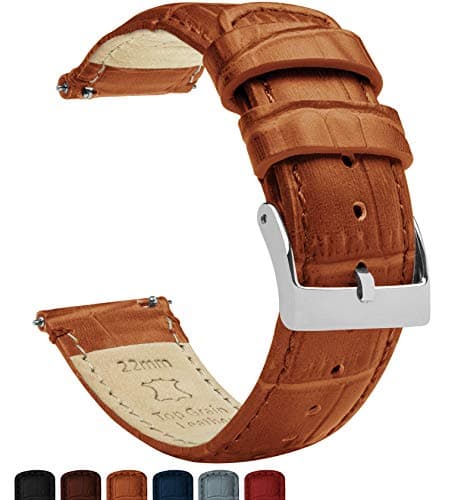 BARTON Alligator Grain - Quick Release Leather Watch Bands - Choose Color - 16 mm, 18mm, 19mm, 20mm, 21mm, 22mm, 23mm, or 24mm - Toffee 22mm Strap