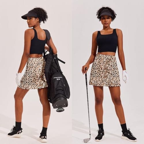 Ekouaer Golf Skirts for Women Tennis Skort Inner Shorts Pocket 16" Athletic Skirt Pickleball Skorts Running Workout,Leopard Large