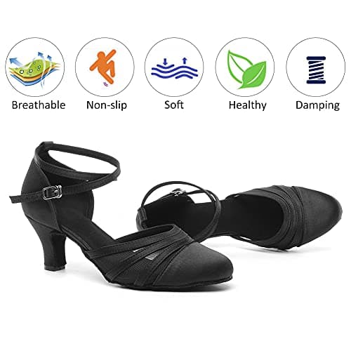 DKZSYIM Women's Satin Latin Dance Shoes Close Toe Ballroom Performance Dancing Shoes,YCL189-Black-6,US 6.5