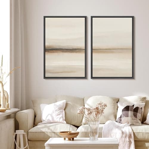 MUDECOR Framed Canvas Print Wall Art Set Abstract Neutral Horizon Landscape Illustrations Modern Art Decorative Zen for Living Room, Bedroom, Office - 24"x36"x2 BLACK
