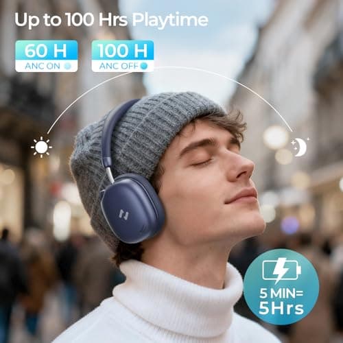 havit Space S1 Hybrid Adaptive Noise Cancelling Headphones, 100H Playtime, 45dB ANC, Bluetooth 6.0, LHDC Hi-Res Audio, Over Ear Wireless Headphones with App EQ, Dual Device, for Travel, Office, Home