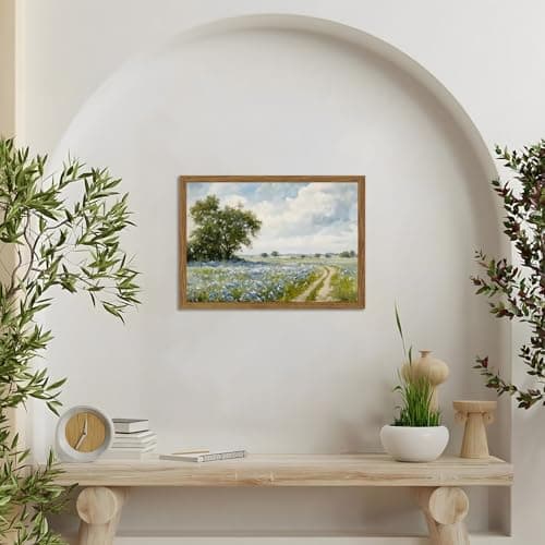 Framed Vintage Canvas Wall Art, Country Landscape Wildflower Field Wall Decor Paintings, Rustic Nature Pictures Prints Home Decor for Living Room Bedroom Bathroom Farmhouse 12x16 inch