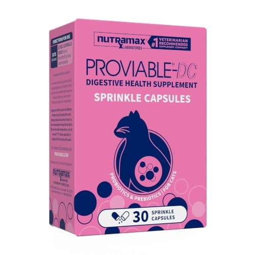 Nutramax Proviable Probiotics for Dogs and Cats, Daily Digestive Health Supplement with Multiple Strains of Bacteria, Cat and Dog Probiotics Plus Prebiotics, 30 Capsules