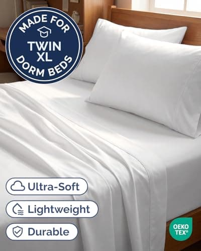Twin XL 4 Piece Sheet Set - Cooling & Breathable Bed Sheets - Hotel Luxury Bed Sheets for Women, Men, Kids & Teens - Bedding with Deep Pockets & Easy Fit - Soft and Wrinkle Free - Twin XL White Sheets