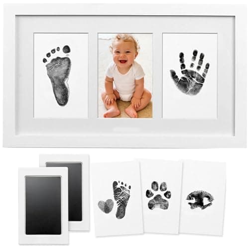 PewinGo Baby Handprint and Footprint Kit, Clean Touch Ink Pad, Skin-Safe Non-Toxic Mess-Free, Newborn 0-6 Months Memory Keepsake Frame,Nursery Decor & Baby Gift