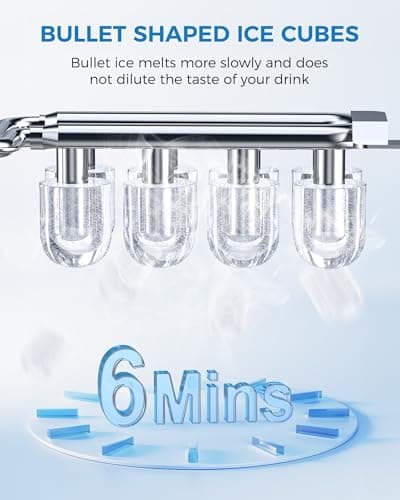 COWSAR Ice Maker Countertop, Portable Self-Cleaning Ice Machine, 26.5lbs/24Hrs, 8 Bullet Ice Cubes in 6 Mins, with Ice Basket and Scoop, Quiet Mini Ice Makers for Home, Kitchen, Bar, Camping