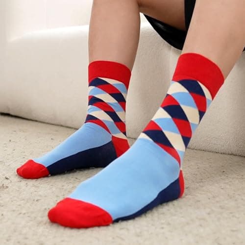 WeciBor Men's Dress Colorful Novelty Funny Crew Socks, 12 Pairs Multicolor Geometric, Size 9-13