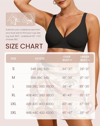 Vinfact Jelly Wireless Bras for Women Seamless Deep V Bralette No Underwire Support Comfortable T-Shirt Bra Black Nude White M