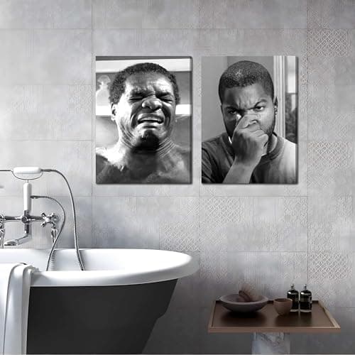 Framed Funny Bathroom Canvas Wall Art Set of 2 - Black and White Vintage Comedy Movies Posters, Funny Toilet Humour Smell Wall Decor Prints for Bathroom Decor 12x16in