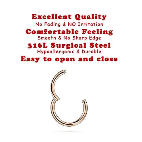 JOFUKIN Gold Plated Silver Black Nose Ring Earrings Hoop, Clicker Septum