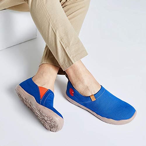 UIN Men's Slip Ons Loafers Canvas Lightweight Sneakers Walking Casual Solid Color Travel Shoes Dark Blue (9.5)
