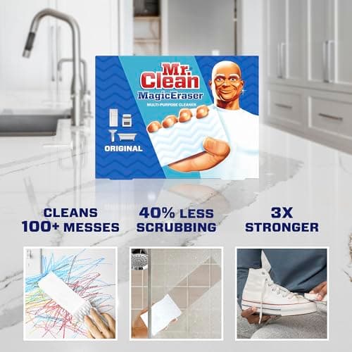 Mr. Clean Magic Eraser Original Cleaning Pads, Multi Purpose Cleaner, Bathroom Cleaning Supplies, All Purpose Cleaner, White, 6 Count