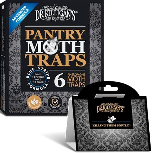Dr. Killigan's Premium Double Potent Pantry Moth Traps with Pheromones Prime, Sticky Indian Meal Moth Traps for Kitchen, How to Get Rid of Moths in House (6 Pack, Black)