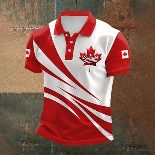 Mens Canada Polo Shirt Vintage Canadian Maple Leaf Flag Graphic Golf Shirts Summer Casual Patriotic 1st July T-Shirt Tee Tops