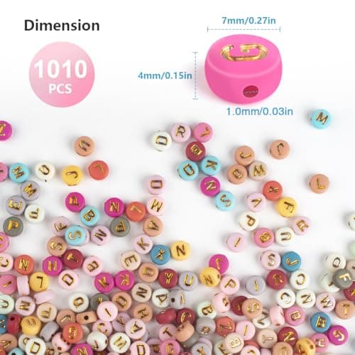 SUTOUG 1010PCS Colourful Letter Beads for Threading, 4 x 7 MM Acrylic Round Beads for Jewellery DIY Making Crafts Bracelets Necklaces Ornaments-Gold