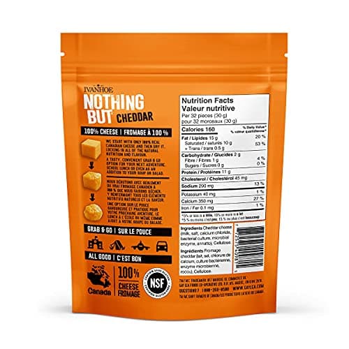 Ivanhoe Nothing But Cheese 100% Canadian Puffed High Protein Cheese Snacks, Cheddar, Gluten Free, 60g