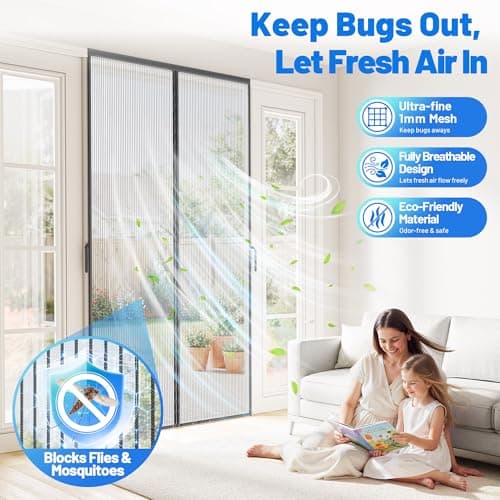 Heavy Duty Magnetic Screen Door Mesh - Auto-Sealing Door Net Screen with 50 Magnets, Pet & Kid Friendly, PET Fine Mesh Doors Screens Keep Bugs Out Fits Front Doors Size 36"x82" - Screen Size 38"x84"