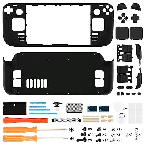 eXtremeRate Black Soft Touch Custom Faceplate Back Plate Shell for Steam Deck, Handheld Console Replacement Housing Case, DIY Full Set Shell with Buttons for Steam Deck LCD Console - Console Without