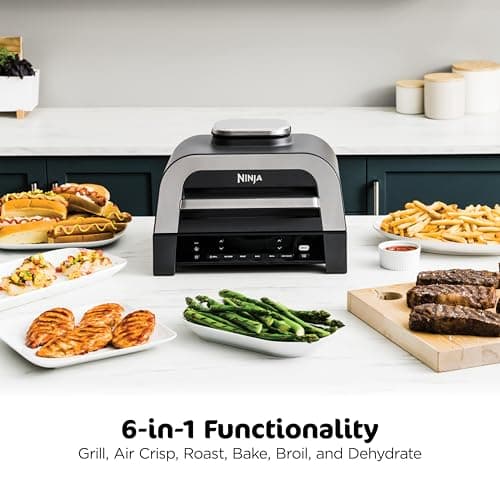 Ninja DG551 Foodi Smart XL 6-in-1 Indoor Grill with Air Fry, Roast, Bake, Broil, & Dehydrate, Foodi Smart Thermometer, 2nd Generation, Black/Silver