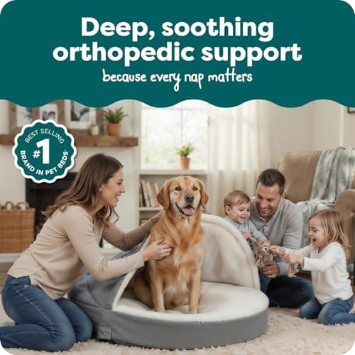 Furhaven 44" Round Orthopedic Dog Bed for Large Dogs w/Removable Washable Cover, for Dogs Up to 80 lbs - Sherpa & Suede Snuggery - Gray, 44-inch