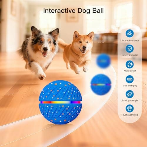 morhandisn Interactive Dog Toys: Self Rolling & Bouncing Ball to Keep Them Busy, 3 Modes, Type-C Fast Charging, Durable E-TPU & IP54 Waterproof - Best for Small/Medium Breeds & Puppies (Blue, Medium)