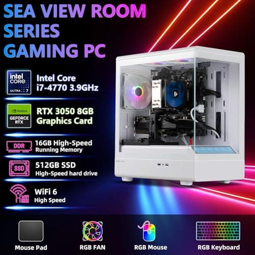 Tisukisu Prebuilt Gaming PC Desktop,Core i7 Tower Computer,RTX3050 8G,Win11