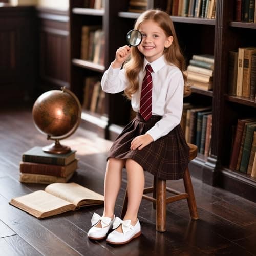 Kiderence Toddler Little Girls Mary Jane Dress Shoes School Oxford for Girls White Flats Size 8M