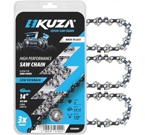 14 Inch Chainsaw Chain 3/8" LP Pitch, 050" Gauge, 52 Drive Links, German Steel, fits Husqvarna 120i, 135, Echo CS-310, Ryobi RY3714, Makita XCU11Z, EGO, WORX, POULAN and more - S52 (3 Chains)